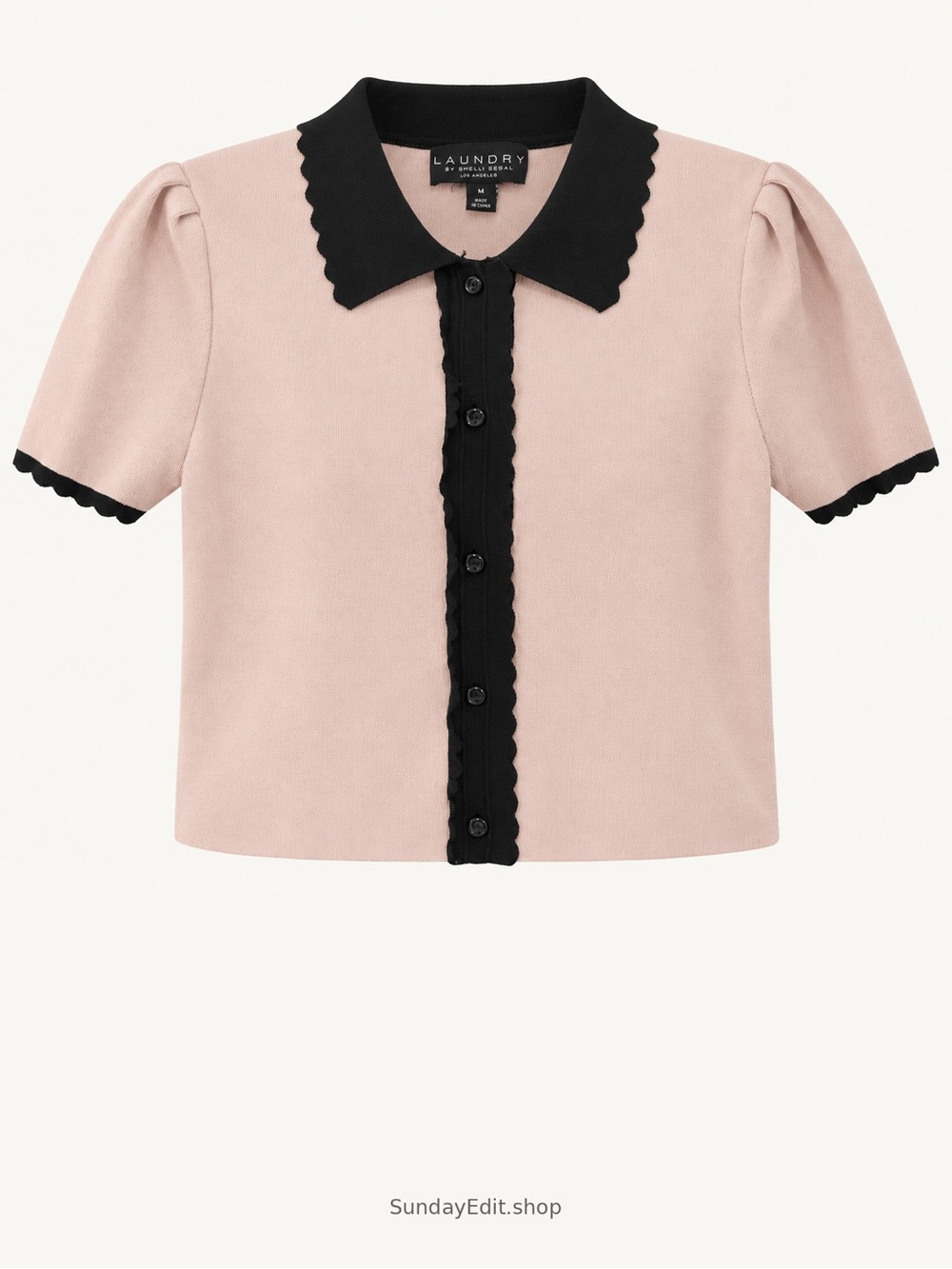 Laundry By Shelli Segal Blush Pink Top with Black Scalloped Collar | Size M